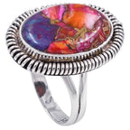 Kingman Orange Dahlia Turquoise 925 Sterling Silver Ring Jewelry Size-17 SR01347