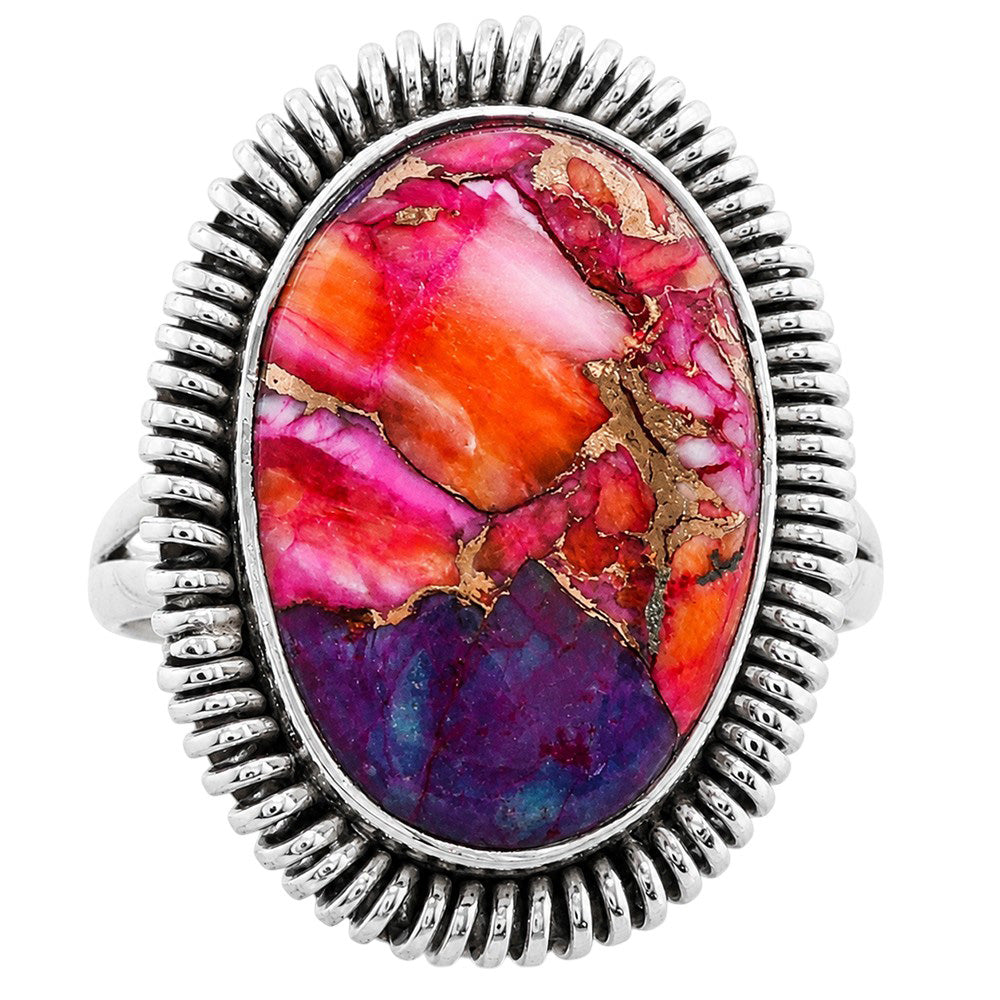 Kingman Orange Dahlia Turquoise 925 Sterling Silver Ring Jewelry Size-17 SR01347