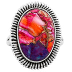 Kingman Orange Dahlia Turquoise 925 Sterling Silver Ring Jewelry Size-17 SR01347