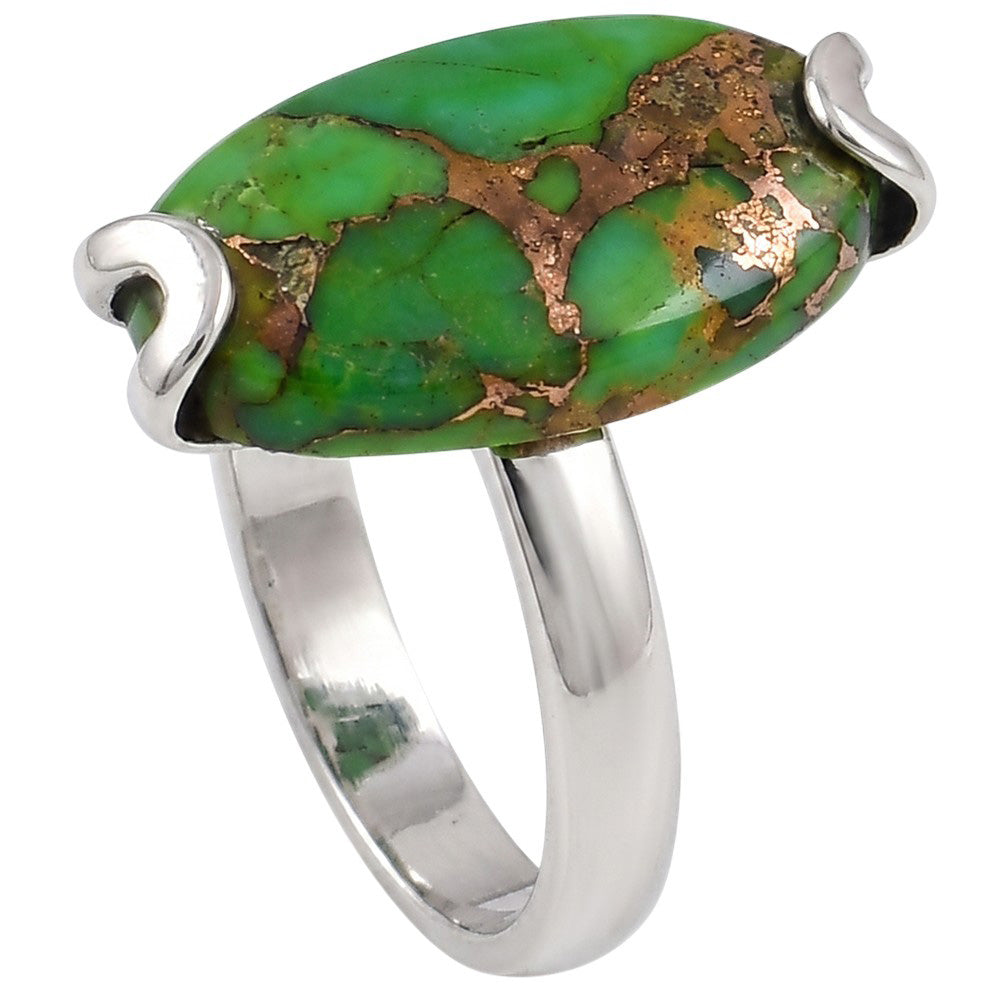 Copper Green Turquoise 925 Sterling Silver Ring Jewelry Size-20 SR01348