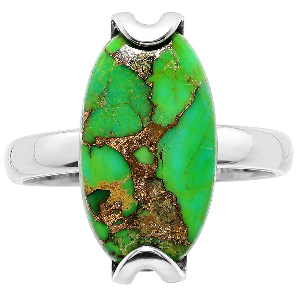 Copper Green Turquoise 925 Sterling Silver Ring Jewelry Size-20 SR01348