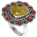Stichtite and Coral 925 Sterling Silver Ring Jewelry Size-20 SR01350