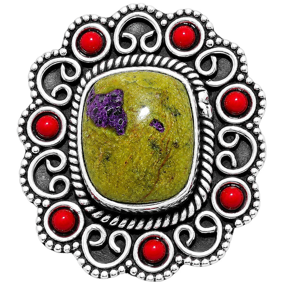 Stichtite and Coral 925 Sterling Silver Ring Jewelry Size-20 SR01350