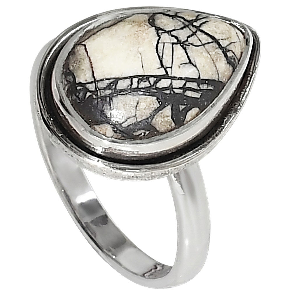 Authentic White Buffalo Turquoise Nevada 925 Sterling Silver Ring Jewelry Size-17 SR01353