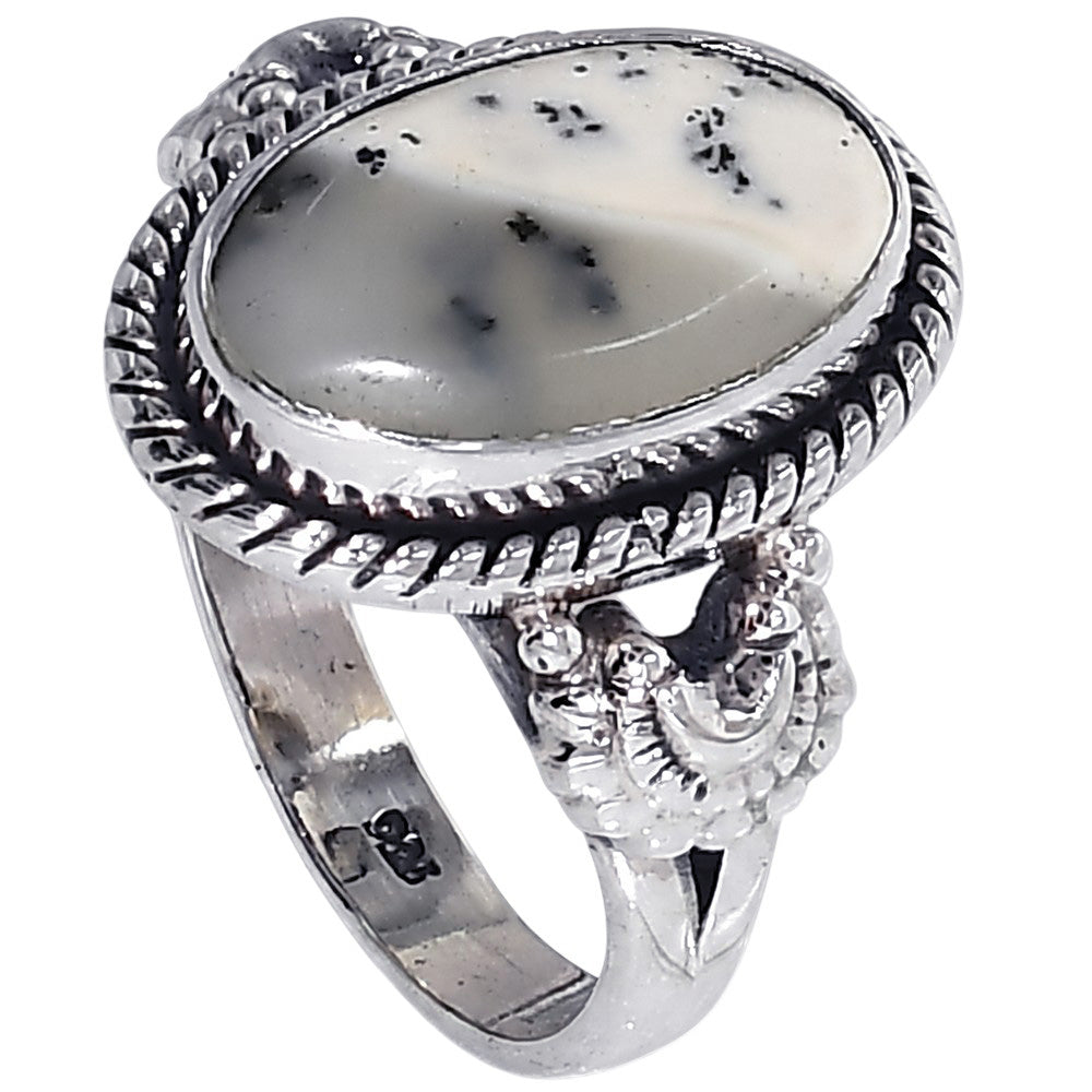 Merlinite Dendritic Opal 925 Sterling Silver Ring Jewelry Size-14 SR01357