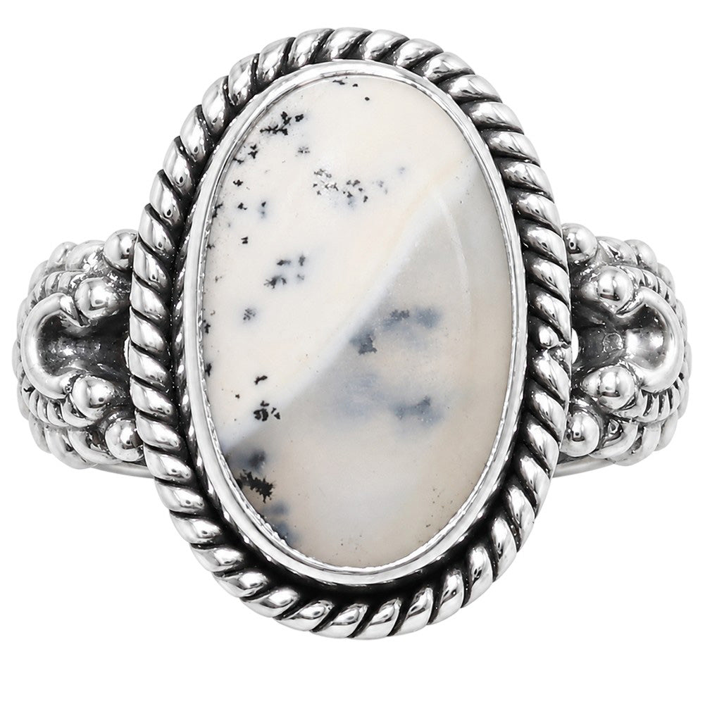 Merlinite Dendritic Opal 925 Sterling Silver Ring Jewelry Size-14 SR01357