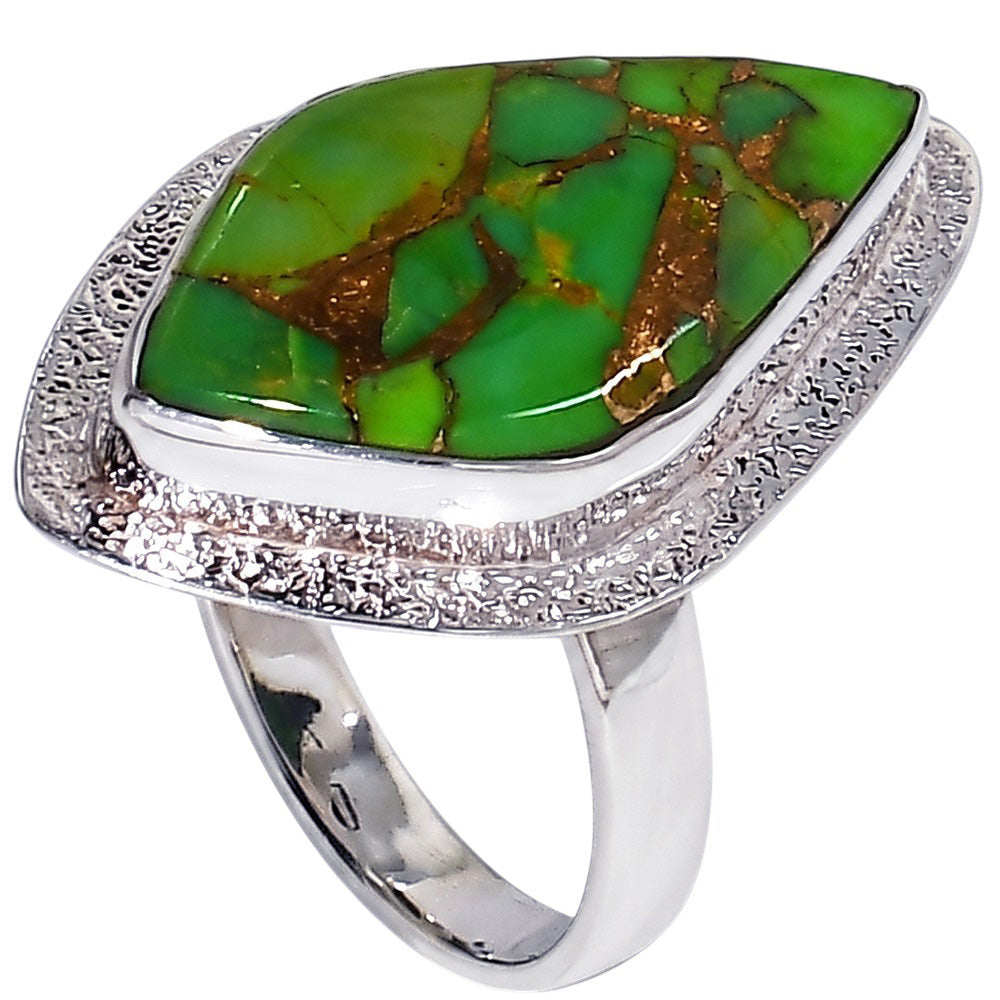 Copper Green Turquoise 925 Sterling Silver Ring Jewelry Size-20 SR01363