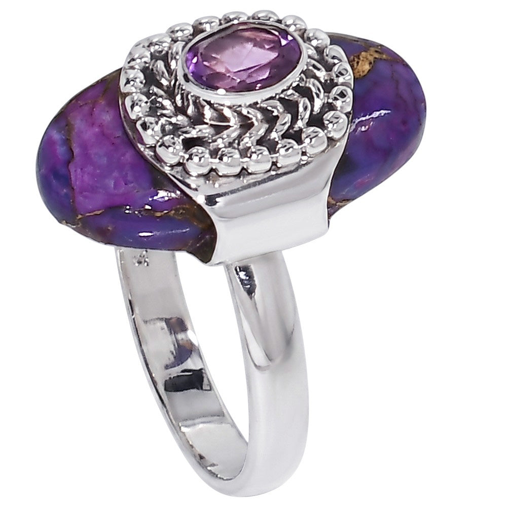 Copper Purple Turquoise and Amethyst 925 Sterling Silver Ring Jewelry Size-20 SR01364