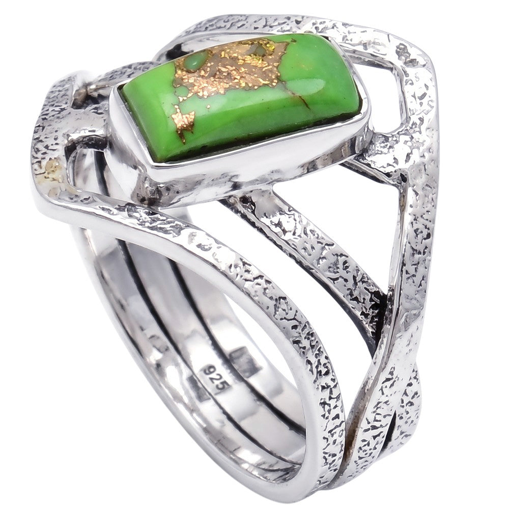Copper Green Turquoise 925 Sterling Silver Ring Jewelry Size-17 SR01370