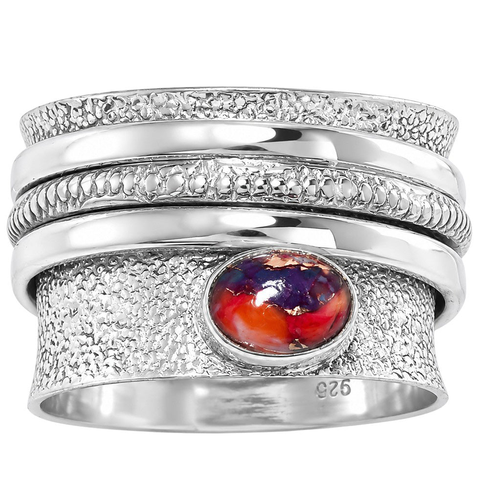 Spinner - Kingman Orange Dahlia Turquoise 925 Sterling Silver Ring Jewelry Size-12 SR01372