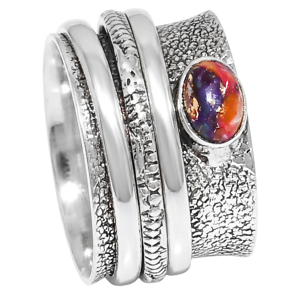 Spinner - Kingman Orange Dahlia Turquoise 925 Sterling Silver Ring Jewelry Size-12 SR01372