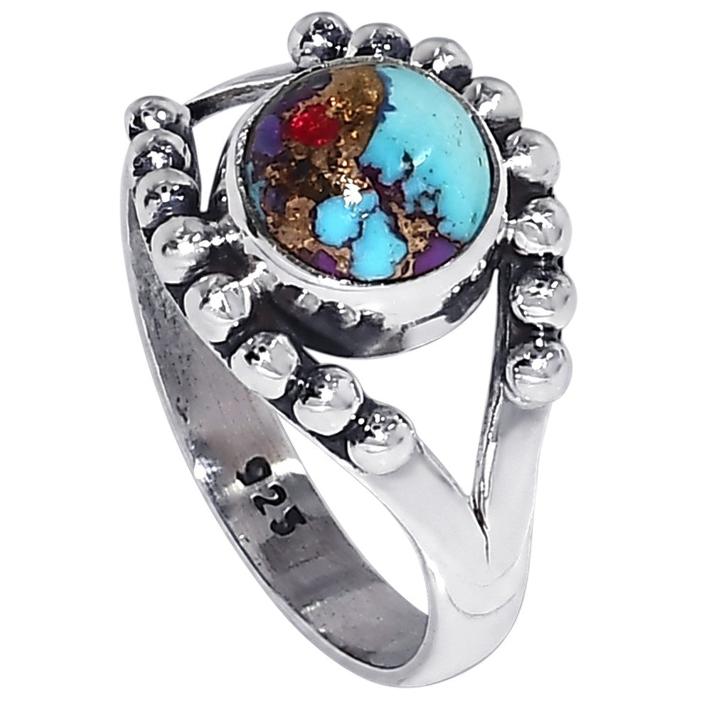 Kingman Purple Dahlia Turquoise 925 Sterling Silver Ring Jewelry Size-18 SR01374