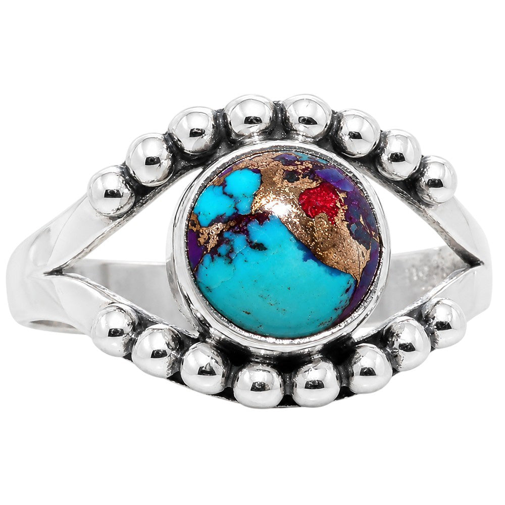 Kingman Purple Dahlia Turquoise 925 Sterling Silver Ring Jewelry Size-18 SR01374