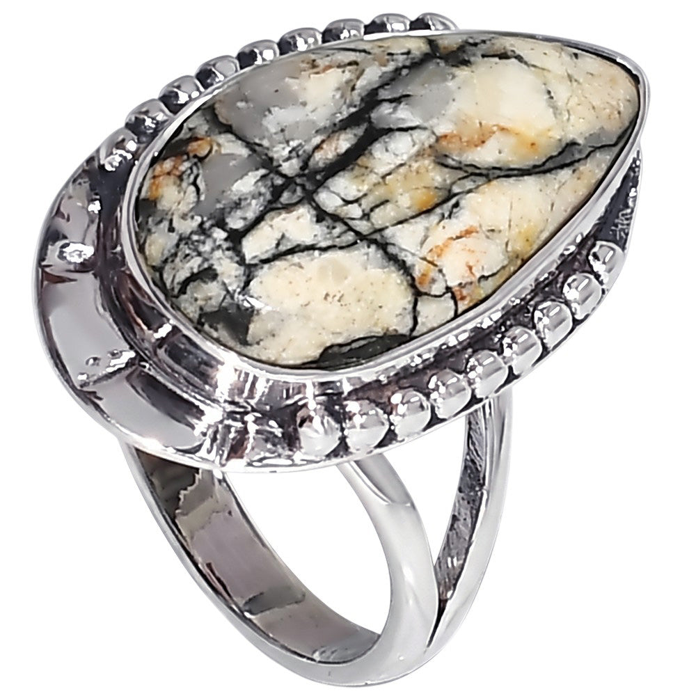Authentic White Buffalo Turquoise Nevada 925 Sterling Silver Ring Jewelry Size-16 SR01381