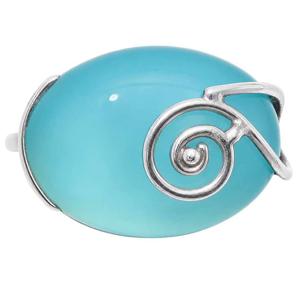 Blue Chalcedony 925 Sterling Silver Ring Jewelry Size-17 SR01382
