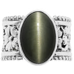 Genuine Cats Eye 925 Sterling Silver Ring Jewelry Size-13 SR01383