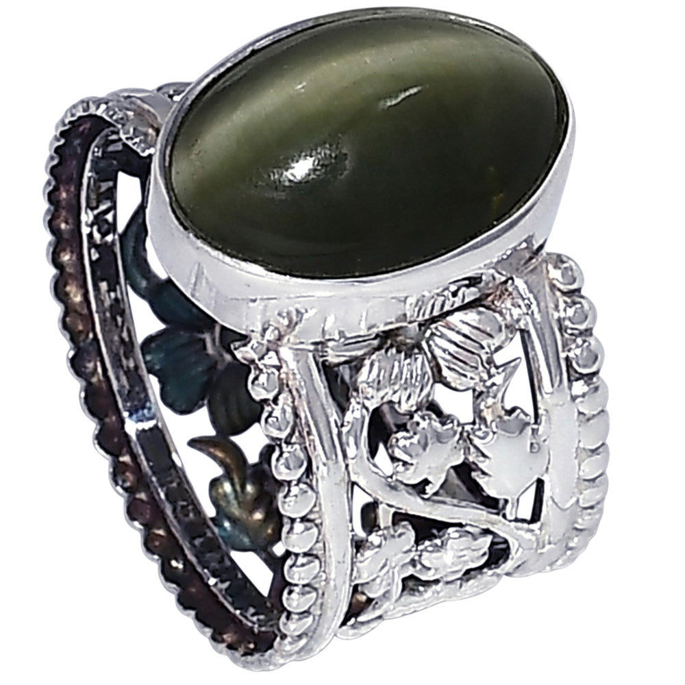 Genuine Cats Eye 925 Sterling Silver Ring Jewelry Size-13 SR01383