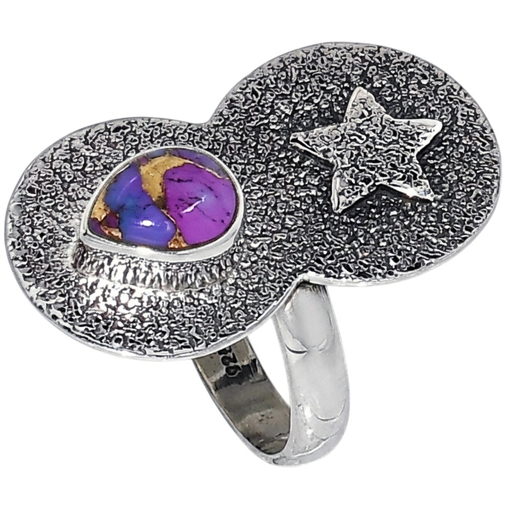 Copper Purple Turquoise 925 Sterling Silver Ring Jewelry Size-14 SR01385