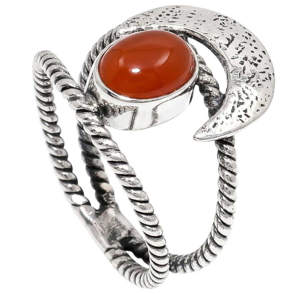 Crescent Moon - Carnelian 925 Sterling Silver Ring Jewelry Size-16 SR01386