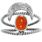 Crescent Moon - Carnelian 925 Sterling Silver Ring Jewelry Size-16 SR01386