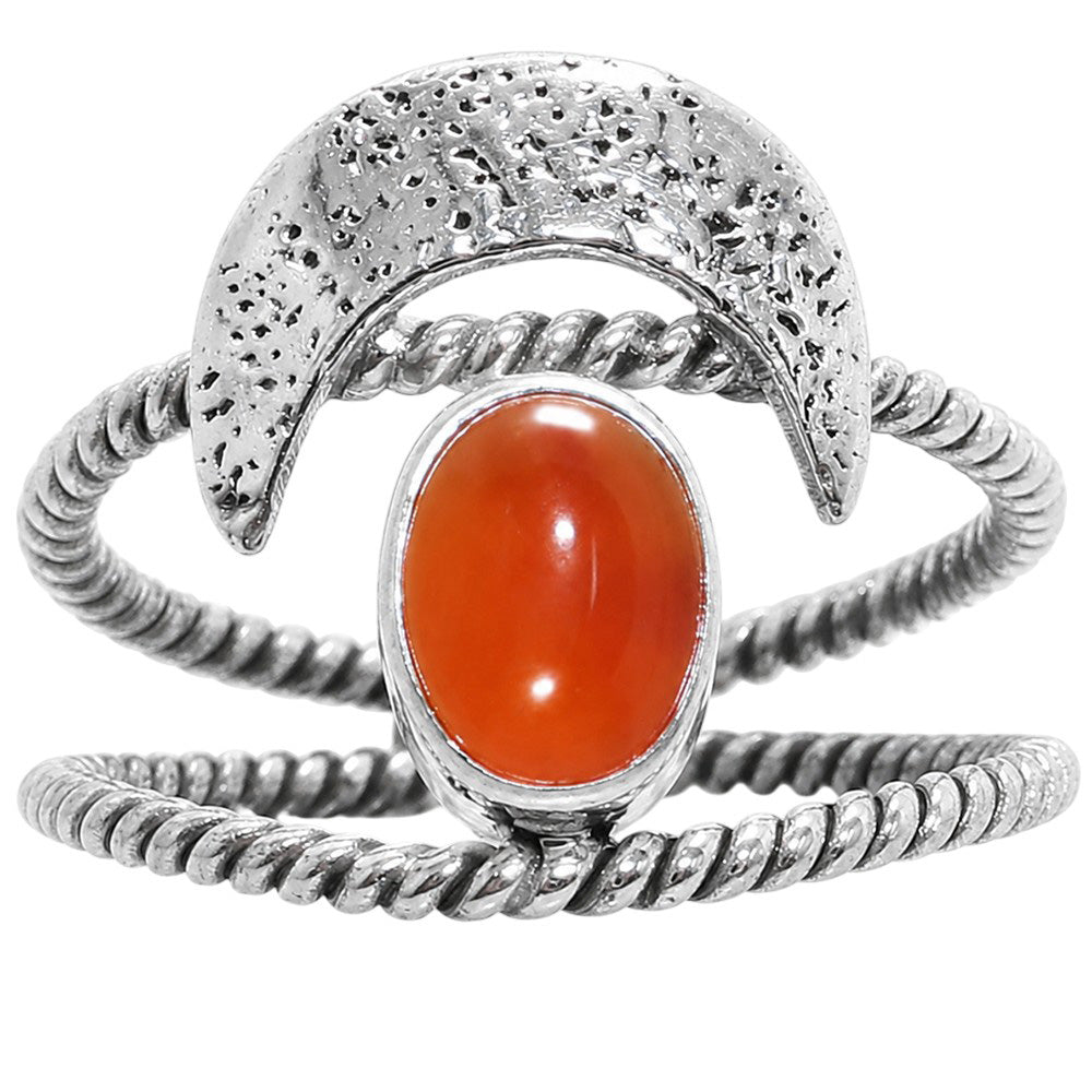 Crescent Moon - Carnelian 925 Sterling Silver Ring Jewelry Size-16 SR01386