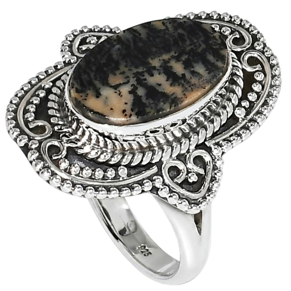 Russian Honey Dendrite Opal 925 Sterling Silver Ring Jewelry Size-16 SR01387
