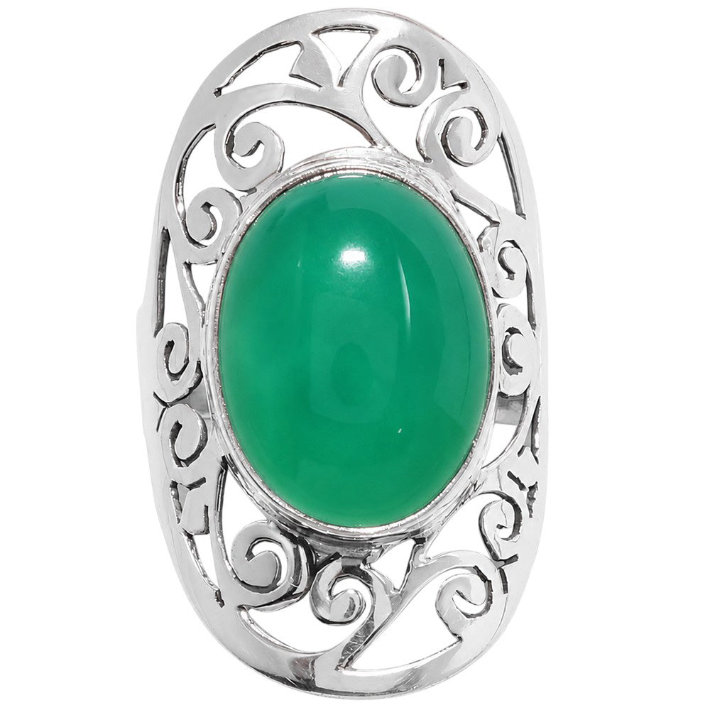 Green Onyx 925 Sterling Silver Ring Jewelry Size-17 SR01392