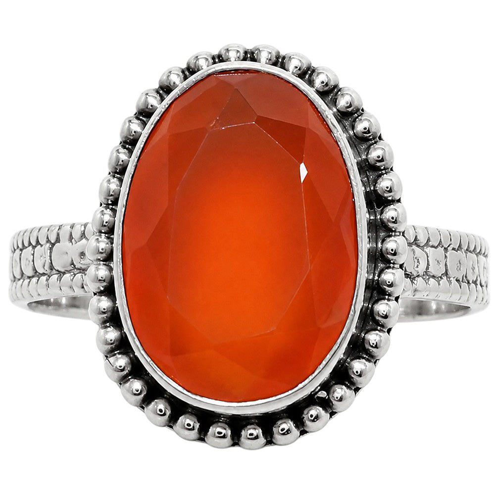 Faceted Carnelian 925 Sterling Silver Ring Jewelry Size-20 SR01406