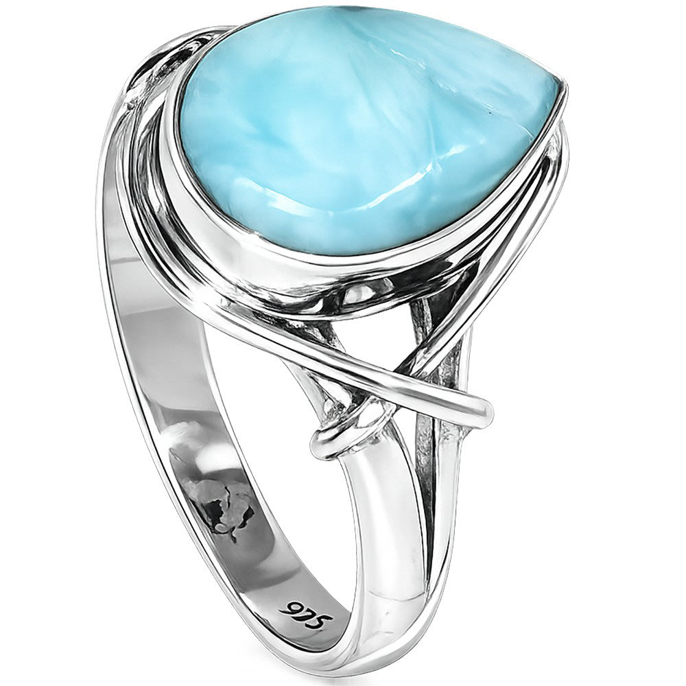 Larimar (Dominican Republic) 925 Sterling Silver Ring Jewelry Size-16 SR01407