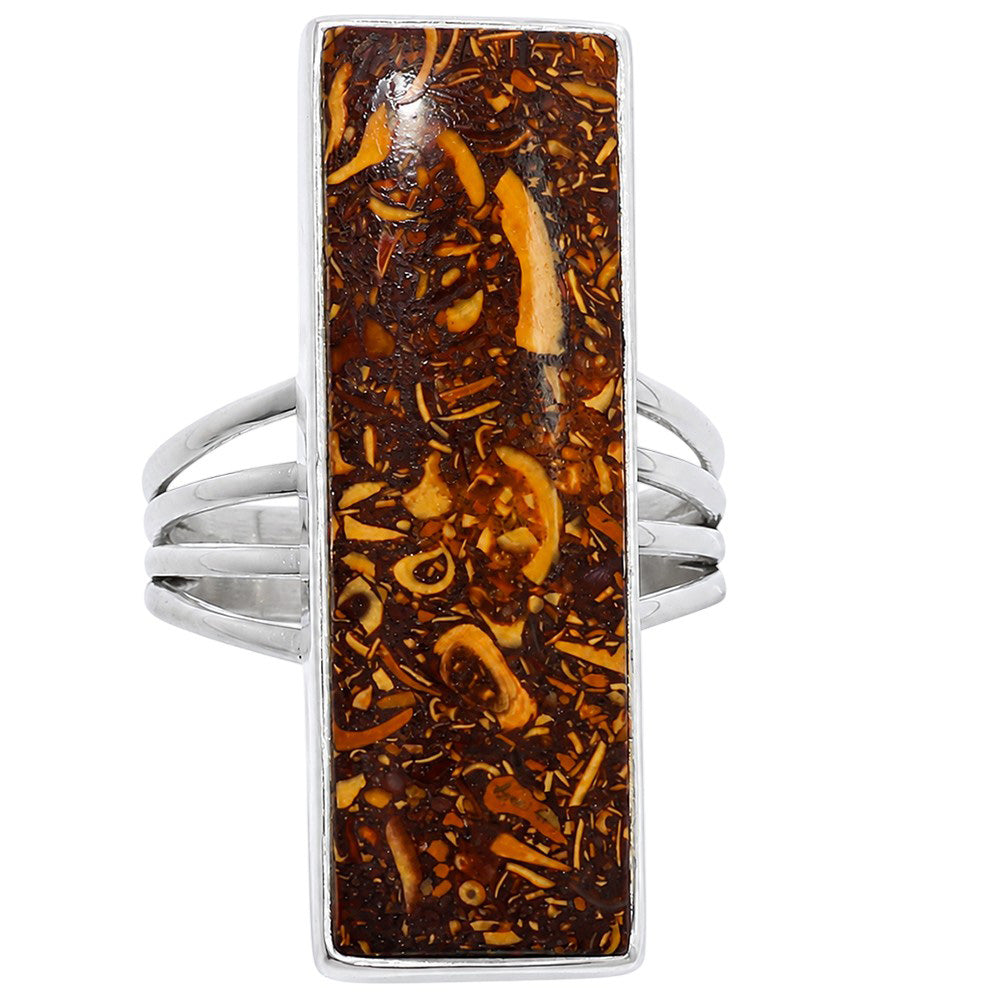 Coquina Fossil Jasper 925 Sterling Silver Ring Jewelry Size-14 SR01408