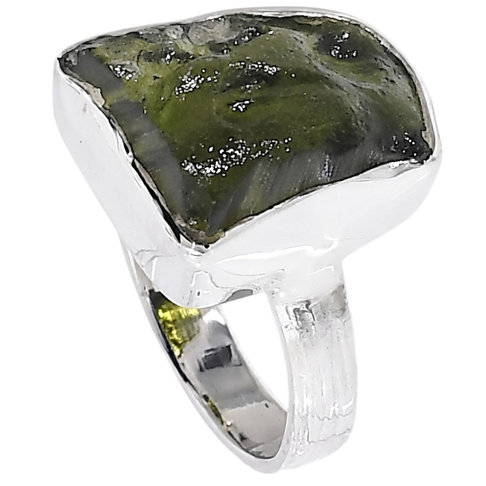 Moldavite Rough 925 Sterling Silver Ring Jewelry Size-16 SR01415