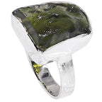Moldavite Rough 925 Sterling Silver Ring Jewelry Size-16 SR01415