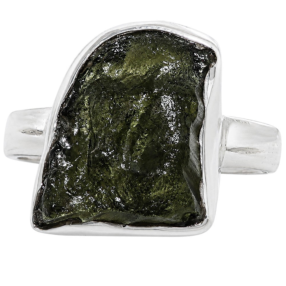 Moldavite Rough 925 Sterling Silver Ring Jewelry Size-16 SR01415