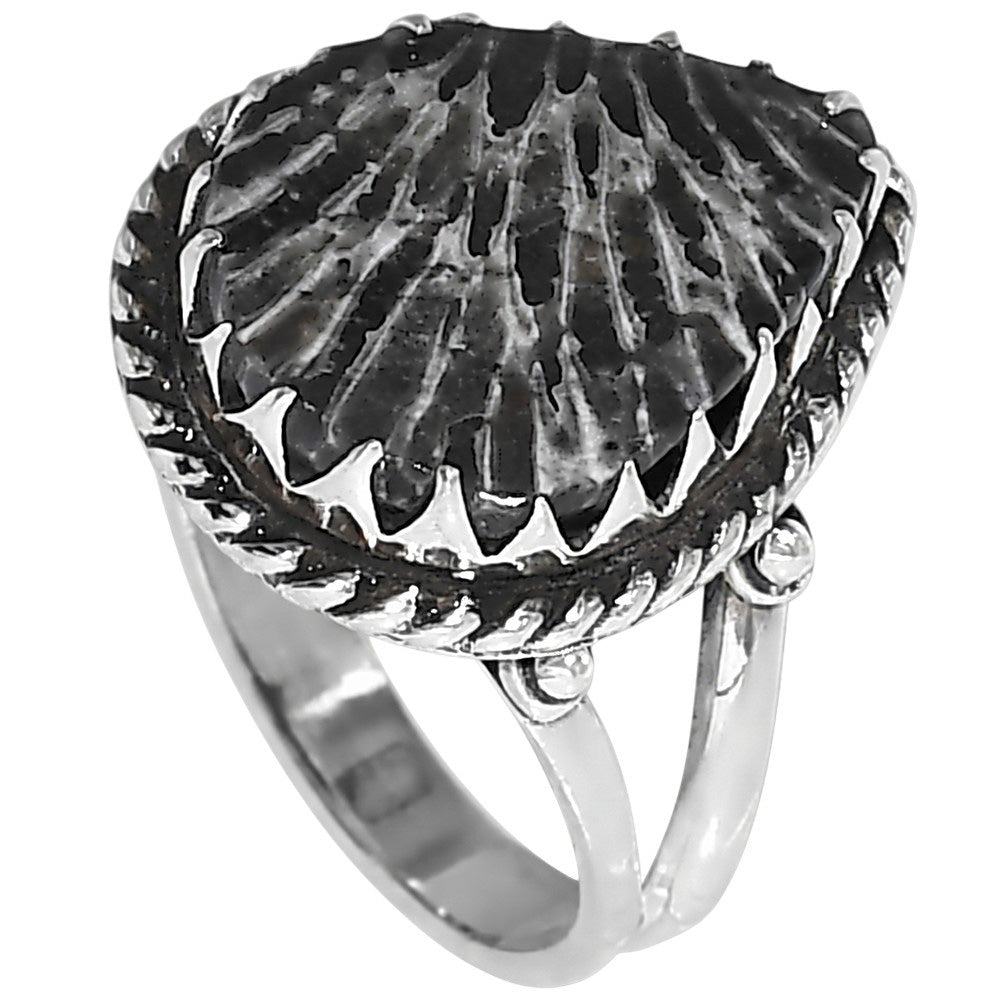Stingray Coral 925 Sterling Silver Ring Jewelry Size-16 SR01417