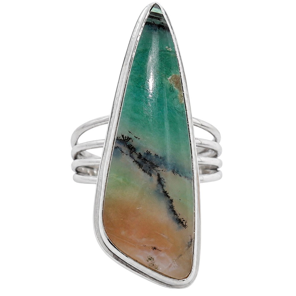 Dendritic Chrysoprase 925 Sterling Silver Ring Jewelry Size-14 SR01420