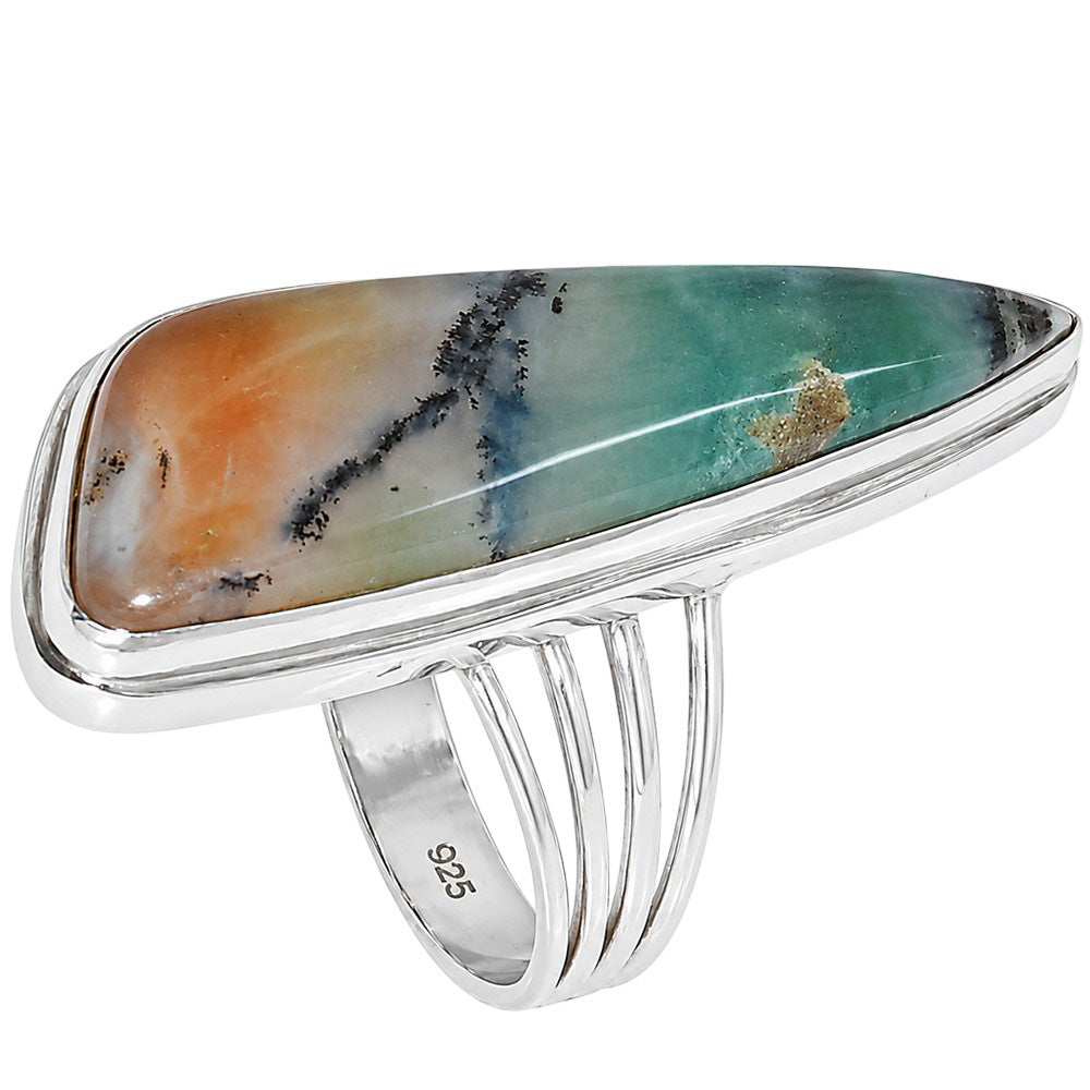 Dendritic Chrysoprase 925 Sterling Silver Ring Jewelry Size-14 SR01420