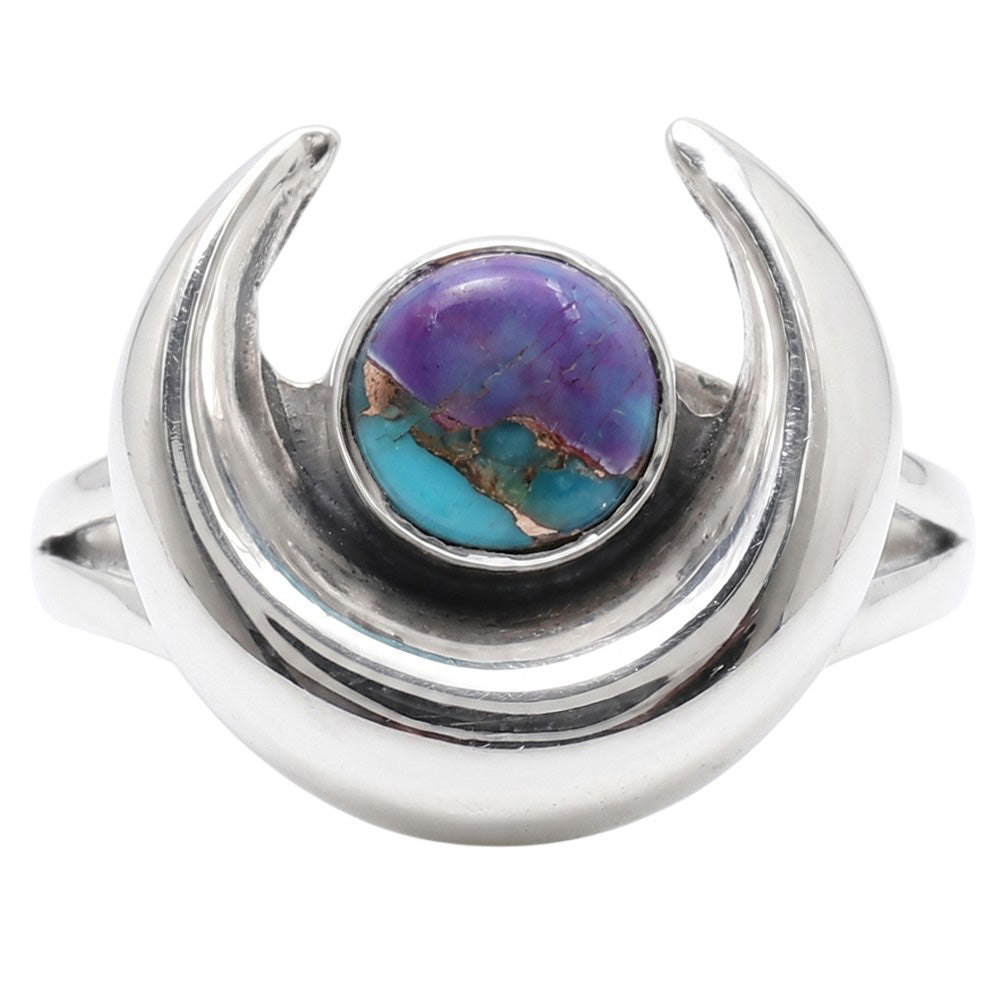 Crescent Moon - Copper Purple Turquoise 925 Sterling Silver Ring Jewelry Size-14 SR01426