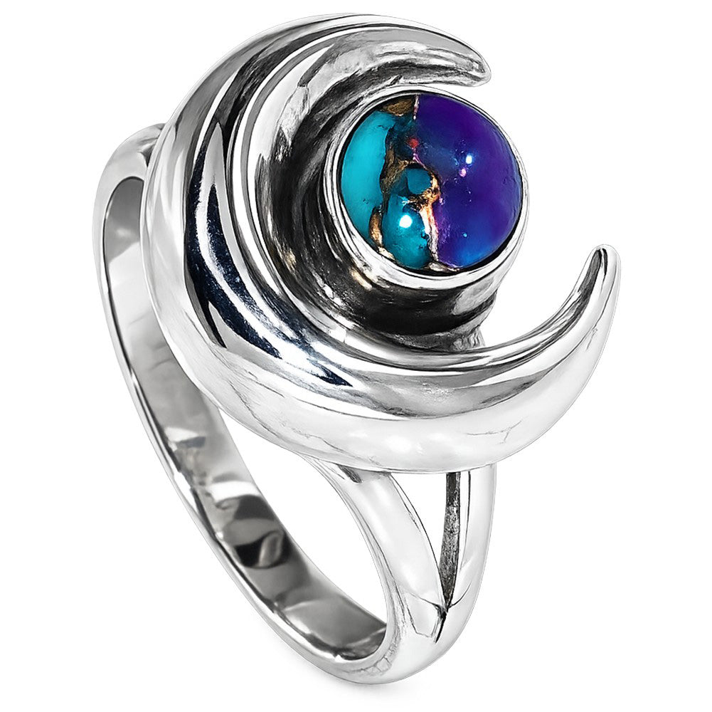 Crescent Moon - Copper Purple Turquoise 925 Sterling Silver Ring Jewelry Size-14 SR01426