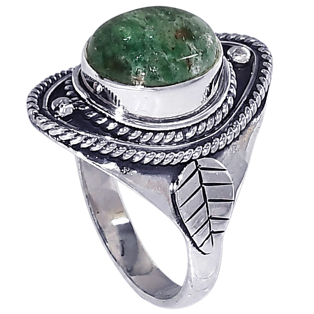 Green Aventurine 925 Sterling Silver Ring Jewelry Size-16 SR01429
