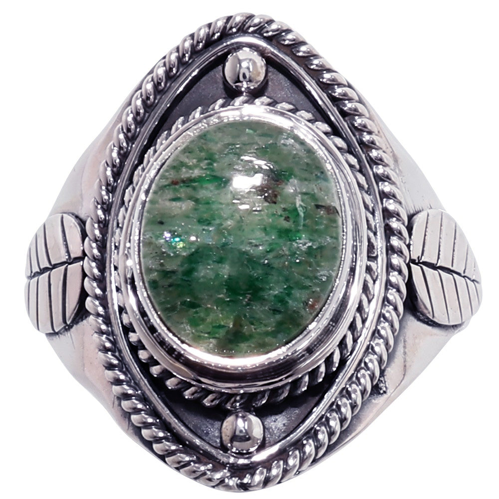 Green Aventurine 925 Sterling Silver Ring Jewelry Size-16 SR01429