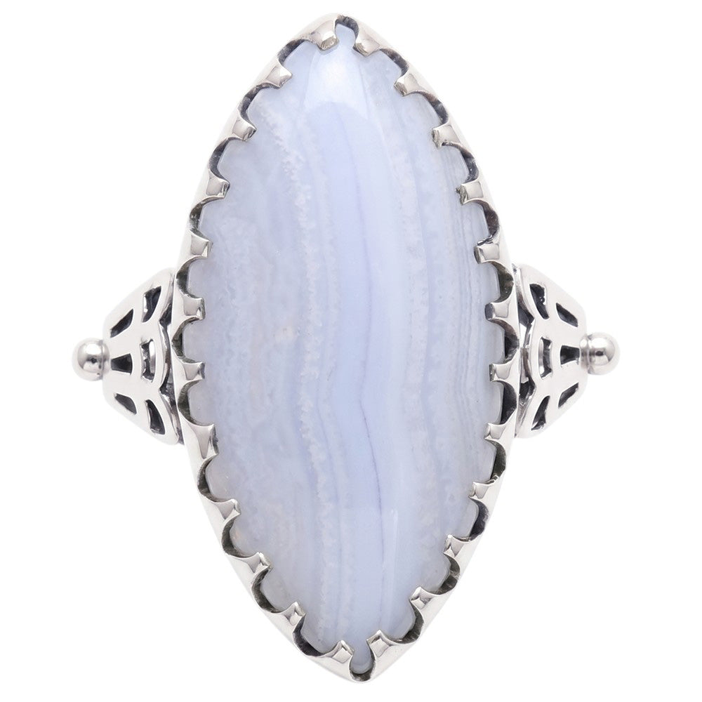 Blue Lace Agate 925 Sterling Silver Ring Jewelry Size-14 SR01430