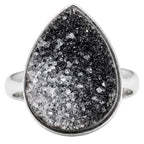 Black Druzy 925 Sterling Silver Ring Jewelry Size-17 SR01431