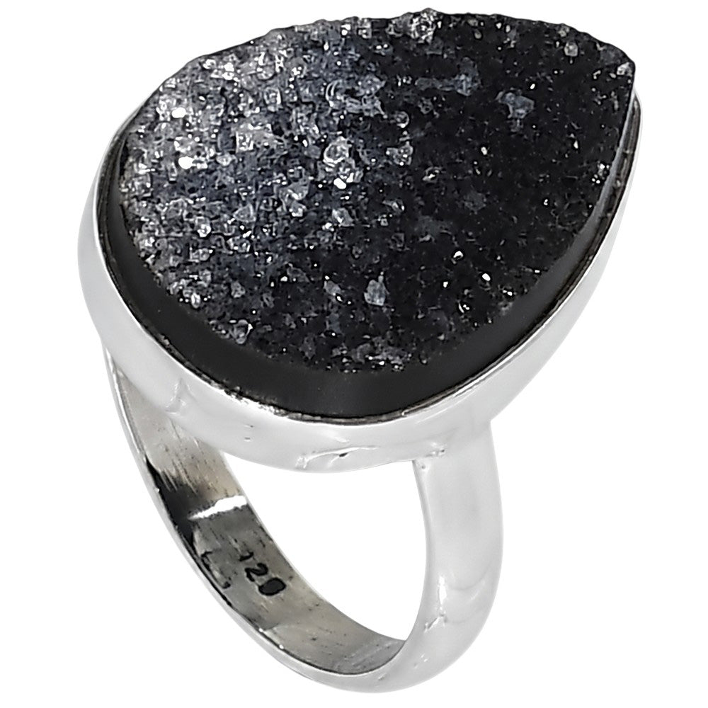 Black Druzy 925 Sterling Silver Ring Jewelry Size-17 SR01431