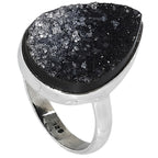 Black Druzy 925 Sterling Silver Ring Jewelry Size-17 SR01431