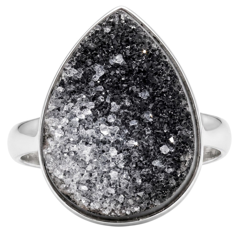 Black Druzy 925 Sterling Silver Ring Jewelry Size-17 SR01431