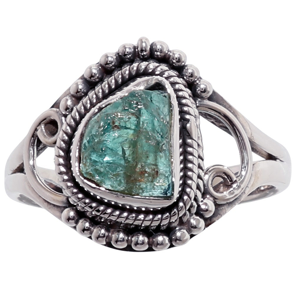 Blue Apatite Rough 925 Sterling Silver Ring Jewelry Size-13 SR01436