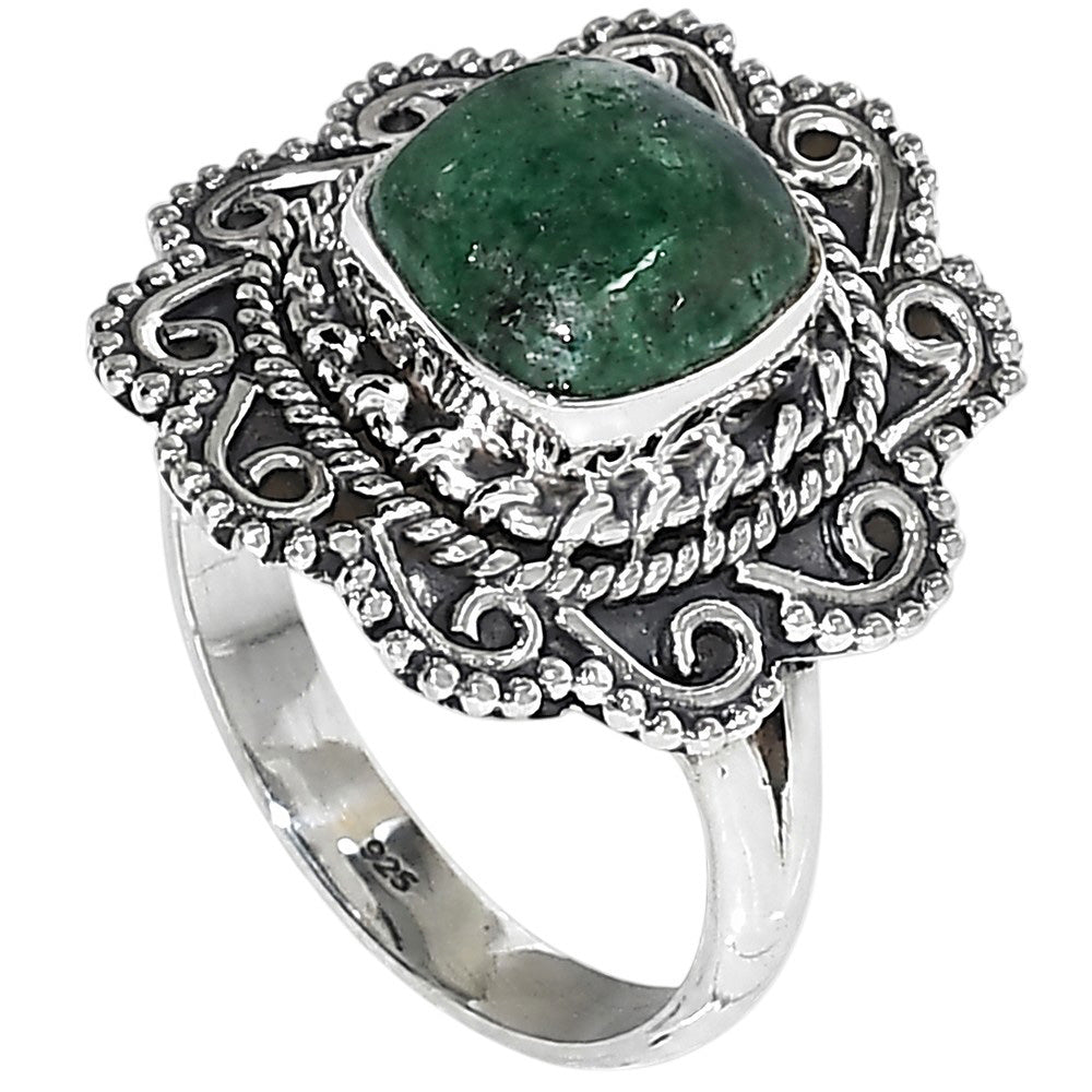 Green Aventurine 925 Sterling Silver Ring Jewelry Size-16 SR01440