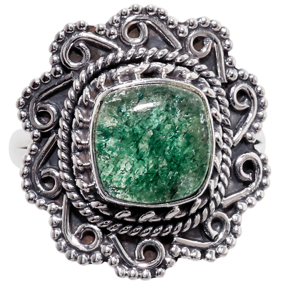 Green Aventurine 925 Sterling Silver Ring Jewelry Size-16 SR01440