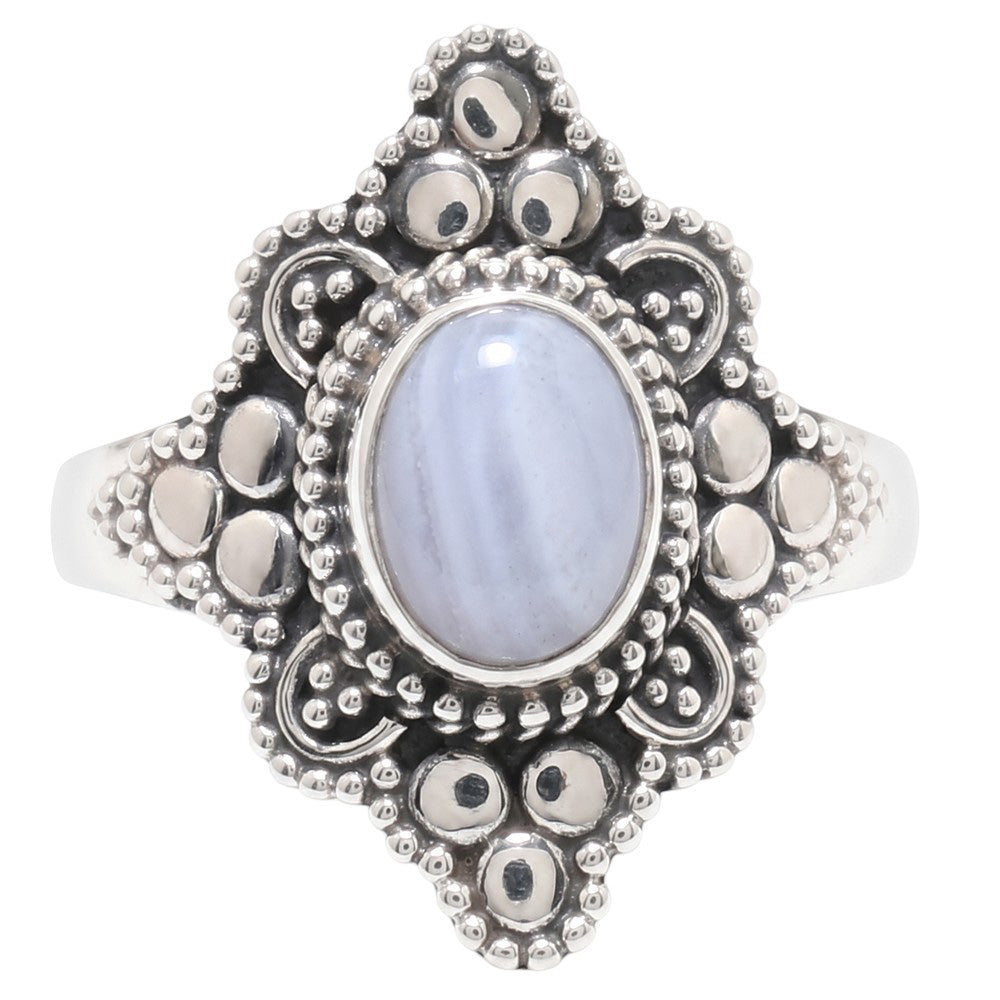 Blue Lace Agate 925 Sterling Silver Ring Jewelry Size-20 SR01442
