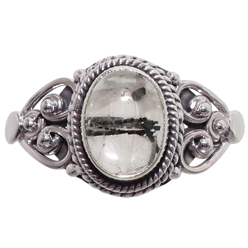Black Tourmaline In Quartz 925 Sterling Silver Ring Jewelry Size-12 SR01444
